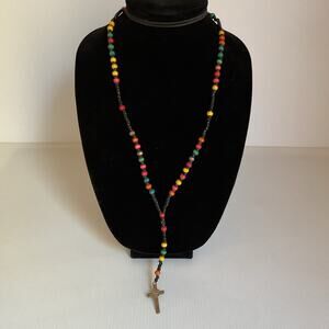 Bead Rosary  Metal Crucifix Handmade Colorful Wooden Catholic Prayer Beads NEW